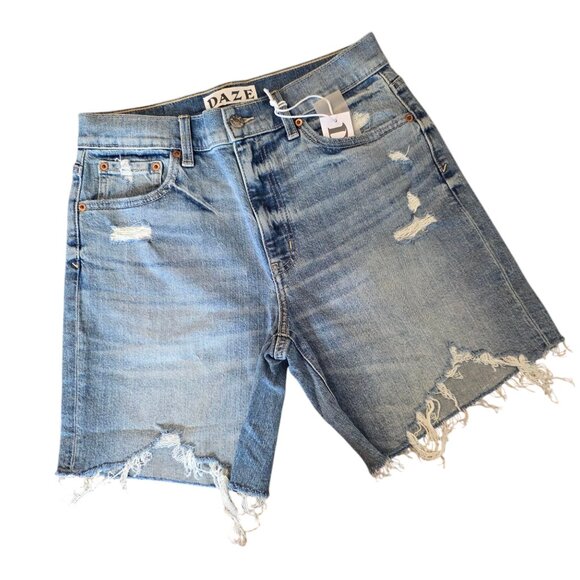 DAZE DENIM 1999 Shorts Slouch 90S Short Jean High Rise Distressed Shorts Blue 26 - Picture 5 of 16